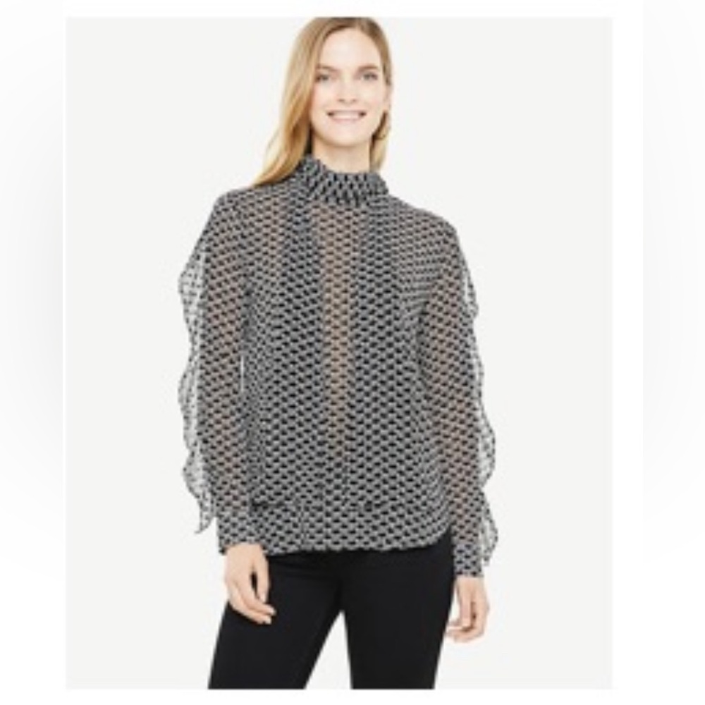 Ann Taylor XL(16) Swan Ruffle Sleeve Tie Neck Blouse, NWT